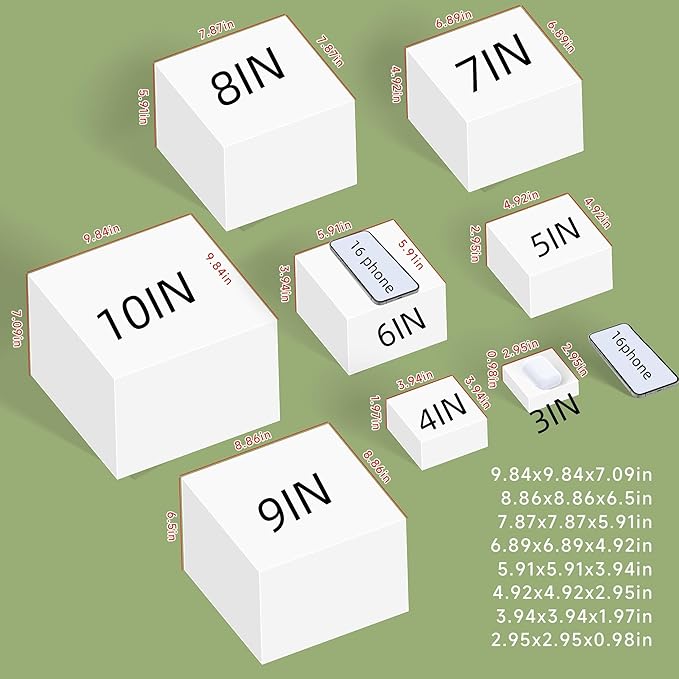 6Pcs Buffet Risers,Food Risers for Buffet Table Display Stand Shelf for Party Catering Dessert Jewelry Collectibles Acrylic Cube Boxes Display Nesting Risers (White-L(5,6,7,8,9,10))