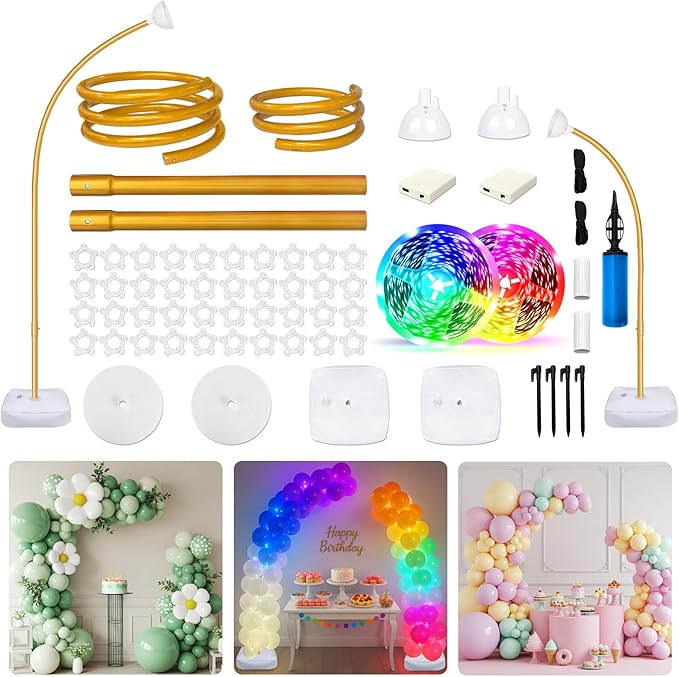 Balloons Arch Kit, Gold Party Set with 200+ LED Light Modes