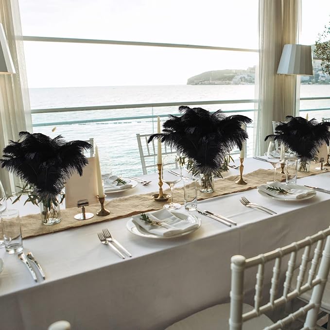 Maitys 90 Pcs Large Natural Ostrich Feathers Bulk 14-16 Inch (35-40cm) 12-14 Inch (30-35cm) 10-12 Inch (25-30cm) Ostrich Feathers Plumes for Centerpieces Wedding(Black)