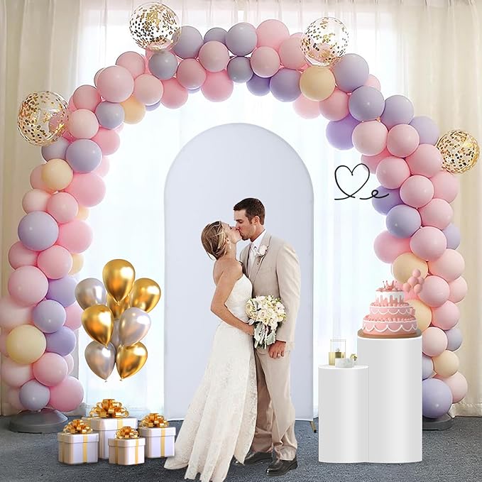 Party Backdrop Arch Stand Set, 3 Pieces, White Powder Coated Metal