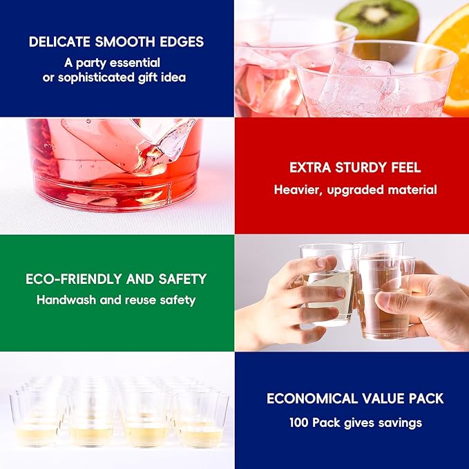 Clear Plastic Cups 10 oz, 100 Count Disposable Party Tumblers