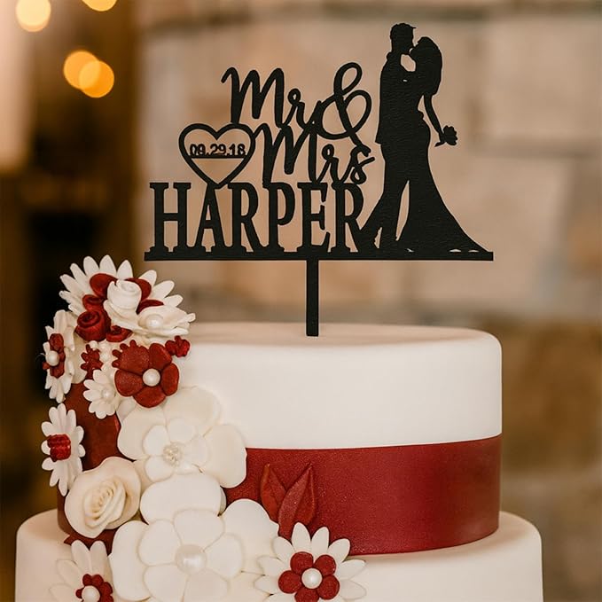 Non-Edible Wood Wedding Cake Topper, 6 x 8 Inch, Natural Finish