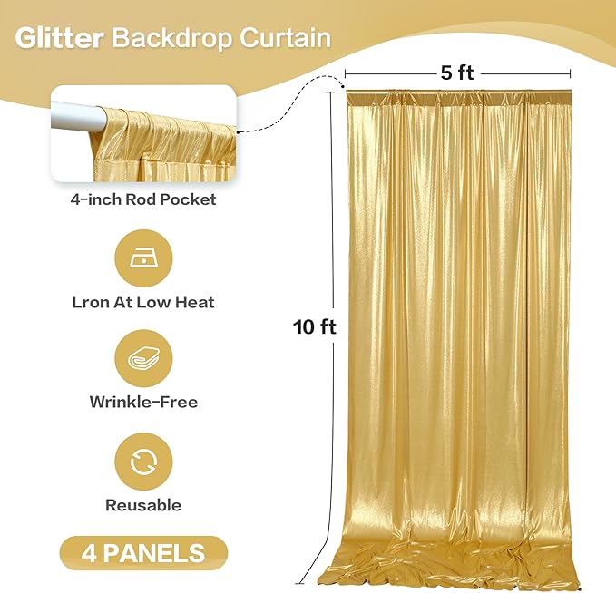 Backgrounds - Metallic Gold Sequin Photo Backdrop, 4 Panels of 5x10ft
