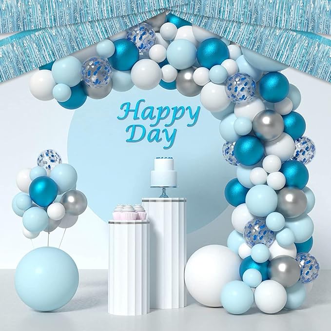 4 Pack 10 Feet Light Blue Foil Fringe Garland Metallic Tinsel Streamers Banner Wall Hanging Curtain Backdrop for Parade Floats, Wedding, Graduate, Mother's Day, Birthday Party Decoration