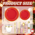 Christmas Plates with Plastic Silverware, 350Pieces – Gold, Red Plastic
