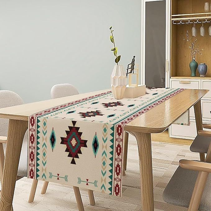 Aztec Table Runner Southwestern Native Vintage Geometric Pattern Table Runner Retro Country Table Dinner Decoration 13x36 Inch