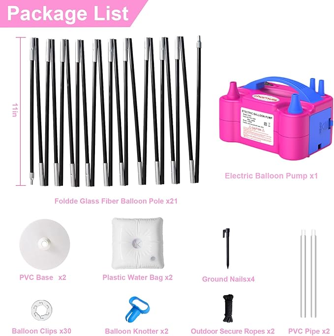 Balloon Arch Kit, 7.4 ft Black Glass Fiber Frame with Electric Pump