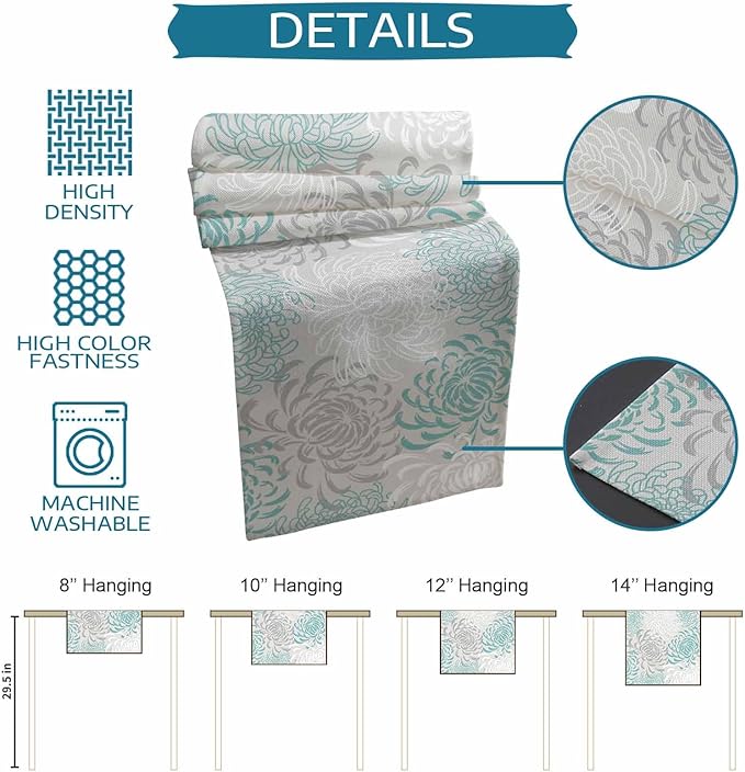 Auqa Chrysanthemum Cotton Linen Table Runner for Dining Kitchen, Wedding Outdoor Party Tablerunners Decoration, Farmhouse Floral Botanical Leaves Dresser Scarf Coffee Tablecloth Runners 13x48 Inches