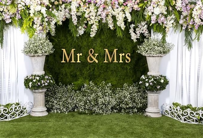 Wedding Arch Flower Backdrop 12x8ft - Mr & Mrs Engagement & Anniversary Ceremony Background