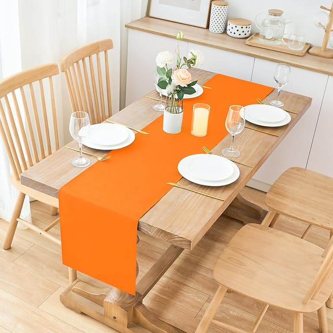 2 Pack Orange Long Table Runner 12 x 108 Inch Solid Color Farmhouse Runners Coffee Table Dresser for Daily Party Home Decoration