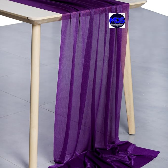 MDS Halloween Chiffon Table Runner - 12 Pack, 29 x 170 Inches, 14ft Each - Sheer Spooky Table Runners for Haunted House Parties, Trick-or-Treat Tables, Witchy Décor, Wedding & Events - Cadbury Purple
