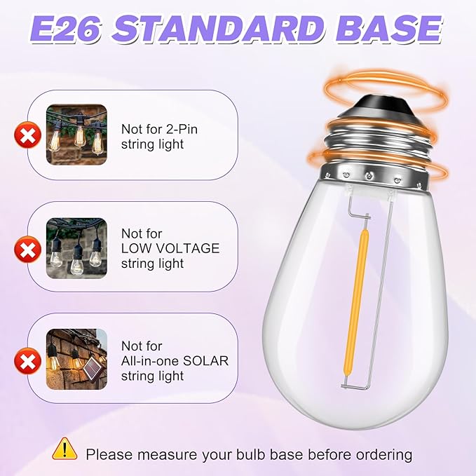 LED S14 Replacement Bulbs for String Lights, Warm White, E26 Base