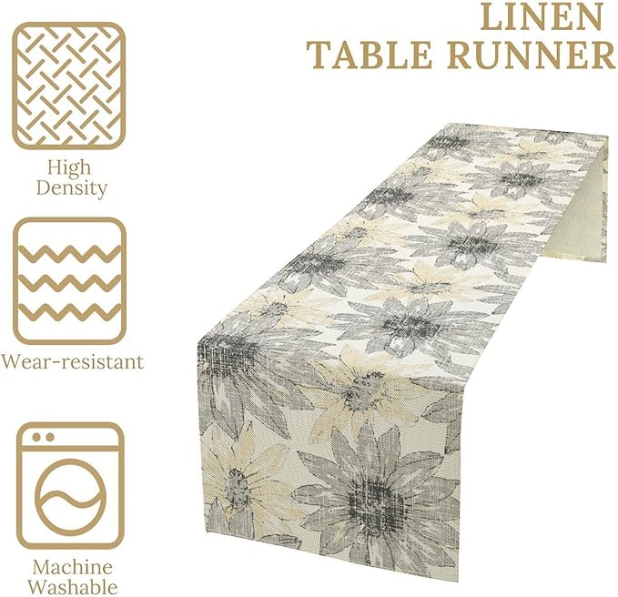 Chrysanthemum Vintage Floral Table Runner, Elegant Grunge Green Sunflower Spring Summer Elegant Pattern Artichokes Flower Table Runner for Party Kitchen Dining Living Room Decor, 13x90 Inch