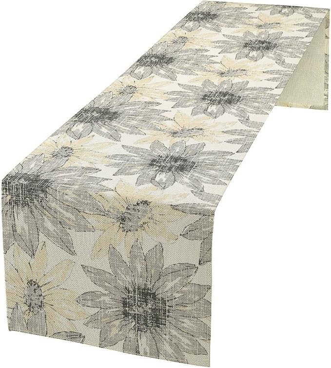 Chrysanthemum Vintage Floral Table Runner, Elegant Grunge Green Sunflower Spring Summer Elegant Pattern Artichokes Flower Table Runner for Party Kitchen Dining Living Room Decor, 13x120 Inch