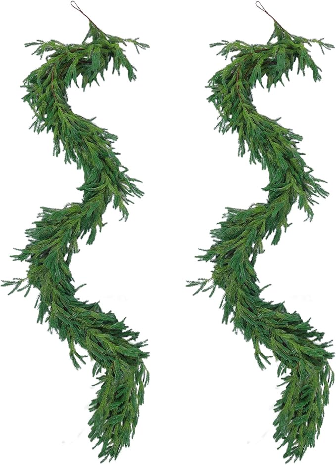 Garlands, Green Plastic Norfolk Pine Style, Set of 2 at 9 Ft Each