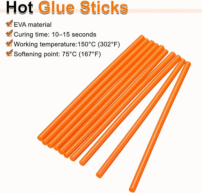 HARFINGTON 10pcs Hot Glue Sticks 0.28" Dia x 7.87" Long EVA Mini Hot Melt Adhesive Glue Stick for Hot Melt Gun Wood Plastic Glass Flowers Fabrics Foam, Orange