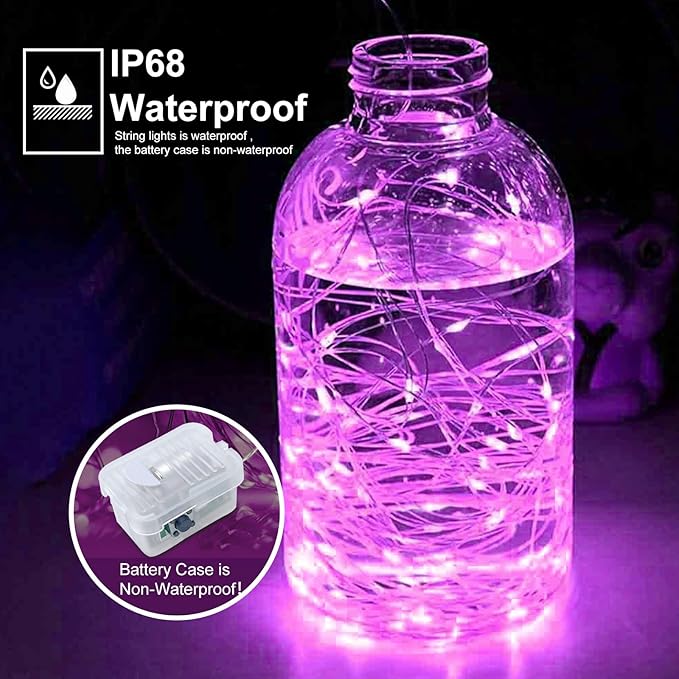 pozzolanas 12 Pack Pink Battery Operated String Lights - 7ft Waterproof Fairy Lights with 20 LEDs for Home, Mason Jar, Party, Wedding, Halloween, Christmas Decorations