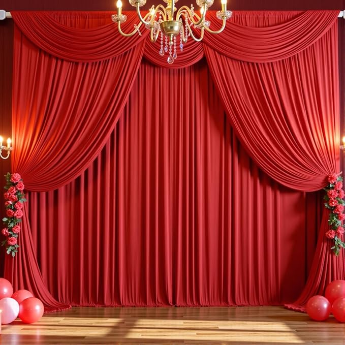10x10ft Wrinkle Free Red Backdrop Curtains for Parties, 2 Panels 5x10ft Silky Polyester Photo Backdrop Drapes Back Drop Cloth for Wedding Birthday Photography Baby Shower Background Decor