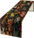 Nature Mushroom Table Runner,Retro Boho Floral Botanical Plant Forest Pattern Print Tablecloth Burlap for Hotel Indoors Outdoor Dining Room Kitchen Holiday Party, 13x108in