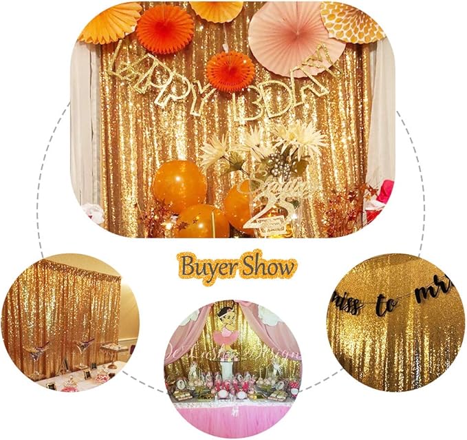 SquarePie Sequin Backdrop Curtain Not See Through Background for Wedding Party 8FT x 8FT Gold