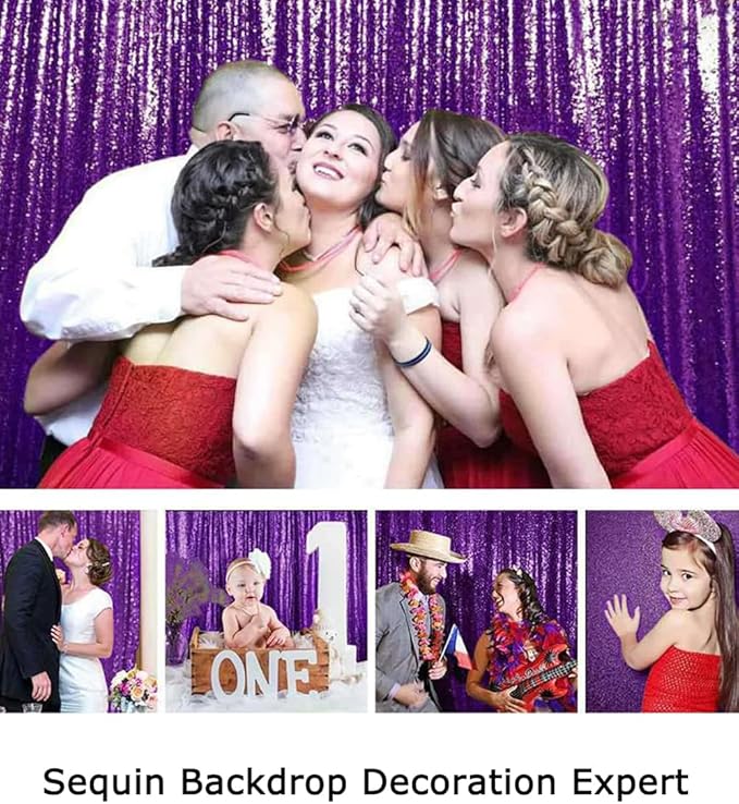 ShinyBeauty Purple Sequin Backdrop 20X10FT Glitter Fabric Drapery Photo Backdrops Sequins Backdrop Curtain Shimmer Wall Background for Party,Studio,Wedding Dedor