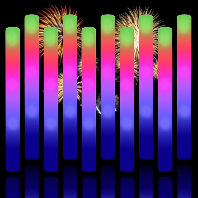 Super Z Outlet Upgraded Light up Foam Sticks, 3 Modes Colorful Flashing LED Strobe Stick for Party, Concert and Event (12)