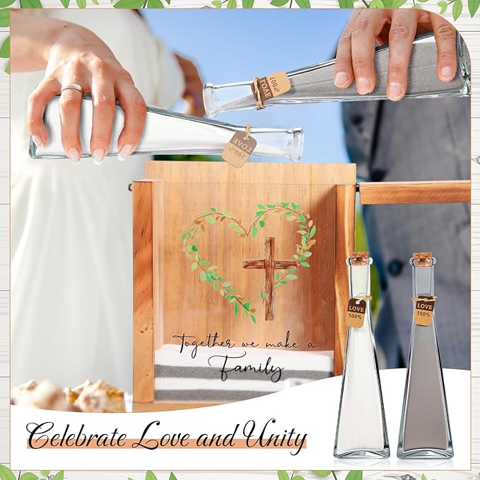 Vase Wedding Sand Ceremony Set, Cross and Heart Design, White and Gray