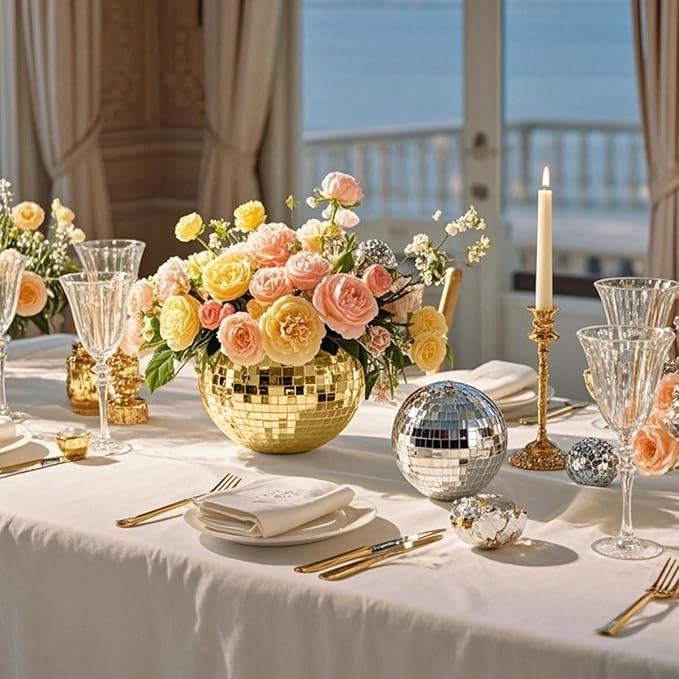 Disco Ball Glass Vases Set of 6, 5 x 6 Inch Party Centerpieces