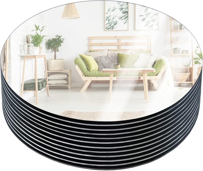 JAMBALAY 8" Round Mirror Centerpieces for Tables, Set of 12 Glass Mirror Table Centerpieces, Circle Glass Mirror Trays, Mirror Candle Plates for Wedding Decorations and Party