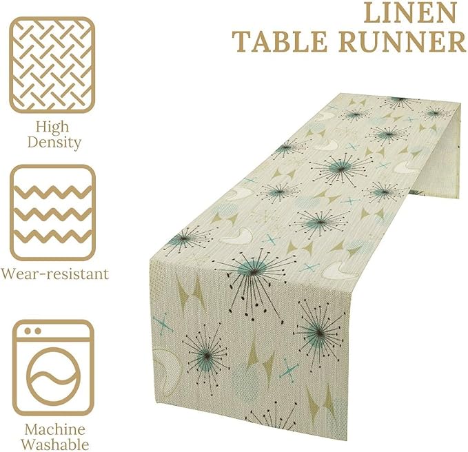 Mid Century Table Runner, Flag Retro Atomic Starburst 1950s Abstract Geometric Space Tabletop Decoration for Home Kitchen Restaurant Table Flag 13x90 Inch