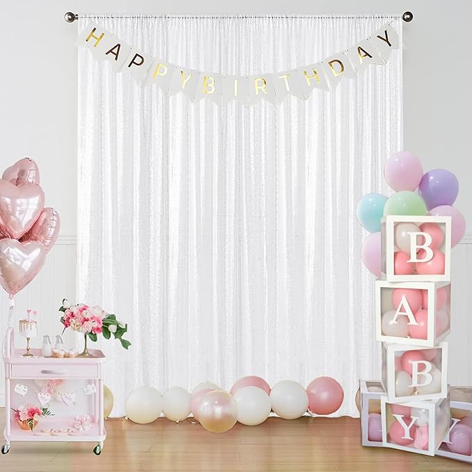 Sugargirl White Sequin Backdrop Curtain 4 Panels 2FTx8FT Glitter White Background Drapes Sparkle Photography Backdrop for Party Wedding Birthday Wall Decoration