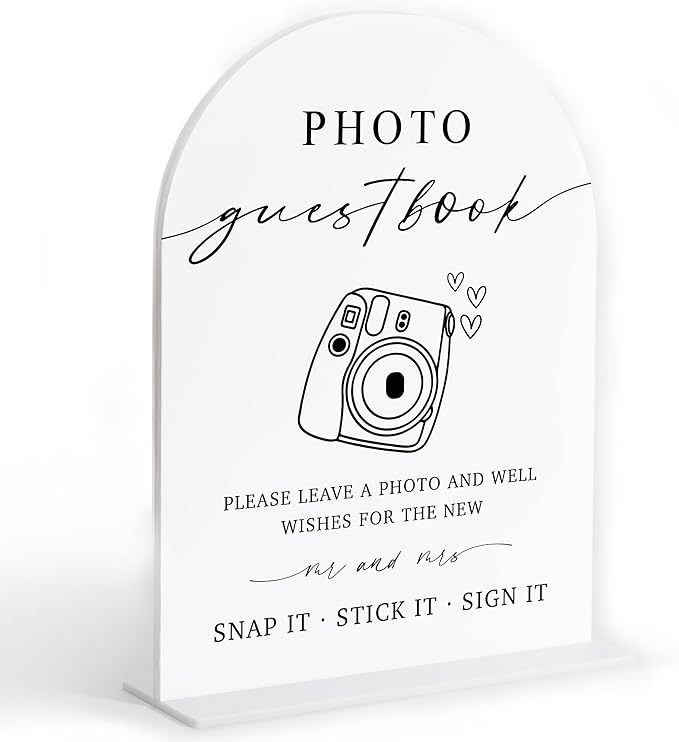 Decorative Sign Plaque, White Arch Acrylic Wedding Sign with Base, 6x8 Inch