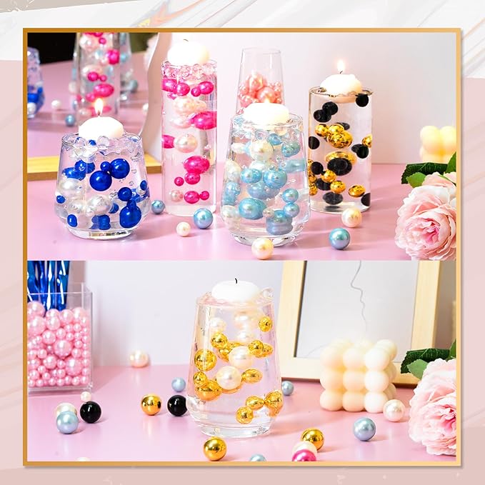 300Pcs Vase Filler BrightGold No Hole Faux Pearl Beads for Vase Filling Decorations, Candle Centerpieces, Wedding Centerpieces, Home Party Decor (8/14/20mm)