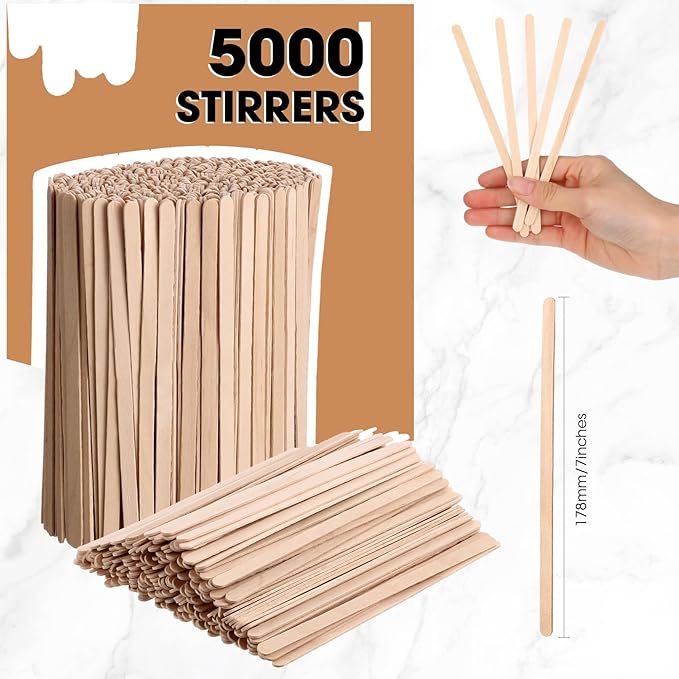 Drink Stirrers: 5000 Disposable Birch Wood Coffee Sticks, 7 Inch