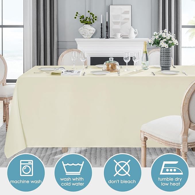 VidaFete Tablecloth 6 Pack 90 * 132inch Rectangle Table Cloth Polyester, Stain Wrinkle Resistant Polyester Dining Table Cover for Kitchen Dinning Party Wedding Rectangular Buffet Decoration(Ivory)