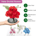 Orchids Artificial Flowers Faux Orchids Arrangement in Black Glass – Red