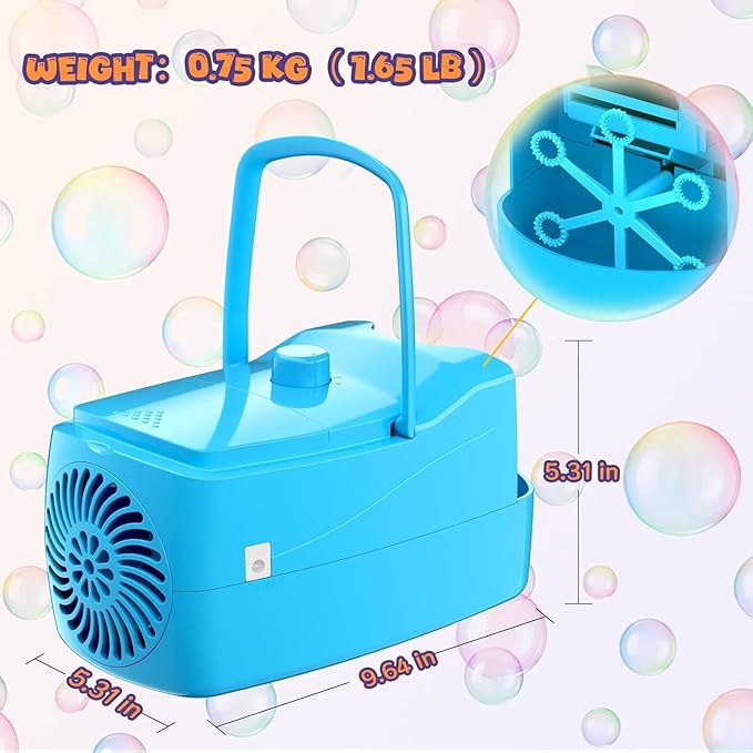 Bubble Machine, Automatic Bubble Blower for Kids, 18000+ Bubbles Per Minute with 2 Speed Settings, Battery/USB Powered Bubble Maker for Toddlers, Outdoor Birthday Parties, Weddings (Blue)