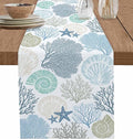 Coastal Coral Cotton Linen Table Runner for Dining Kitchen, Wedding Outdoor Party Tablerunners Decoration, Blue Nautical Starfish Ocean Shell Beach Dresser Scarf Coffee Tablecloth Runners 13''x108''