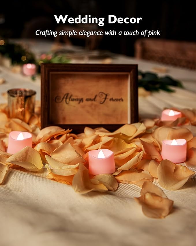 Homemory Pink Tea Lights Candles Battery Operated, 200+Hour Flameless Flickering Fake Electric LED Colored Tealights Candles for Romantic Wedding Decor, Baby Showers, Proposal, Valentine's, 12-Pack
