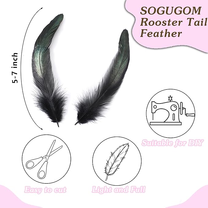 SOGUGOM Red Rooster Tail Feathers - 200 pcs 5-7 inch Craft Bulk Feathers for Craft Projects, Halloween, Hats and Party(Red)