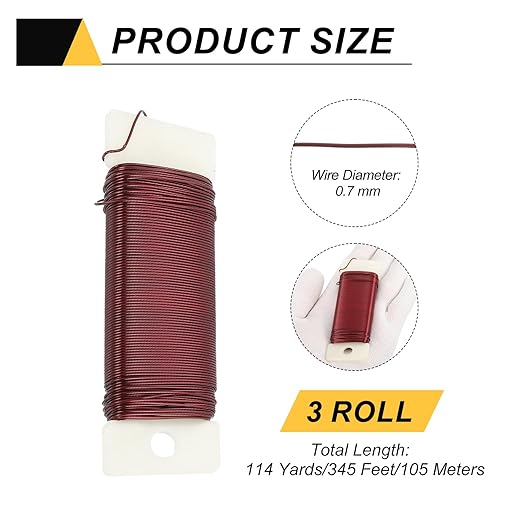 MECCANIXITY 114 Yards/345 Feet Metal Floral Wire 21 Gauge Red Flexible Paddle Thin Floral Wires for Craft, Christmas Wreath, Flower Arrangement, Wedding, Total 3 Roll