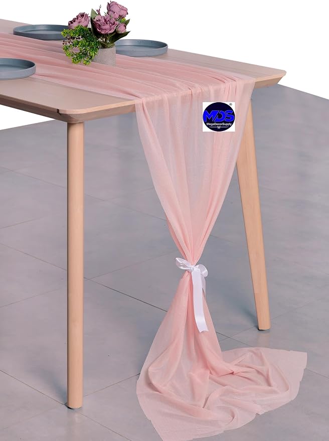 MDS Halloween Chiffon Table Runner - 15 Pack, 29 x 170 Inches, 14ft Each - Sheer Spooky Table Runners for Haunted House Parties, Trick-or-Treat Tables, Witchy Décor, Wedding & Events - Dusty Rose