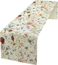 Floral Butterfly Table Runner,Rustic Colorful Flower Botanical Watercolor Pattern Print Burlap for Hotel Indoors Outdoor Dining Room Kitchen Holiday Party, 13x60in