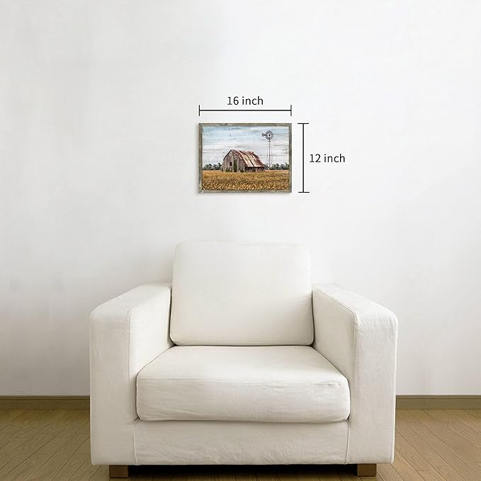 Rustic Life Wooden Wall Art: Rural House in the middle of Straw Artwork Wooden Painting with Framed for Bedrooms (12'' x 16'' x 1 Panel)