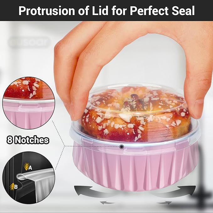 Baking Cups with Clear Lids, Pink Aluminum, 200 Count, 5 oz
