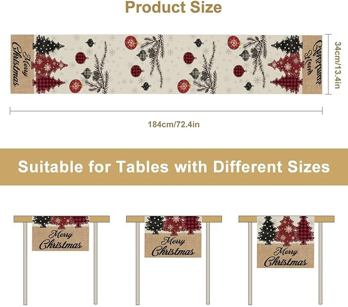 Merry Christmas Table Runner,Winter Xmas Holiday Kitchen Dining Table Decoration for Home Party Decor 13x120 Inch