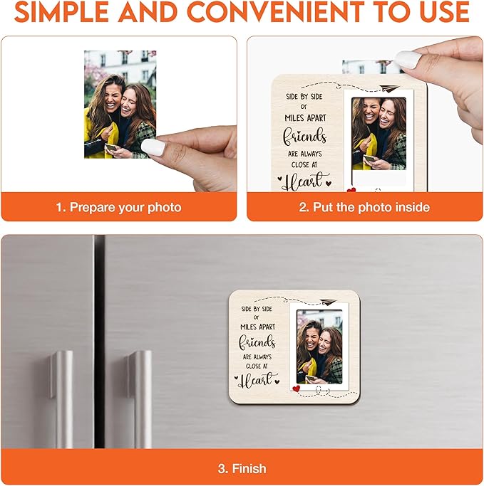 Magnetic Picture Frames - ALWAYS CLOSE AT HEART - Christmas Gift Birthday Gift for Friends, Besties - Unique Magnet Photo Frame For Women - Magnetic Frames for Refrigerator, Locker & More