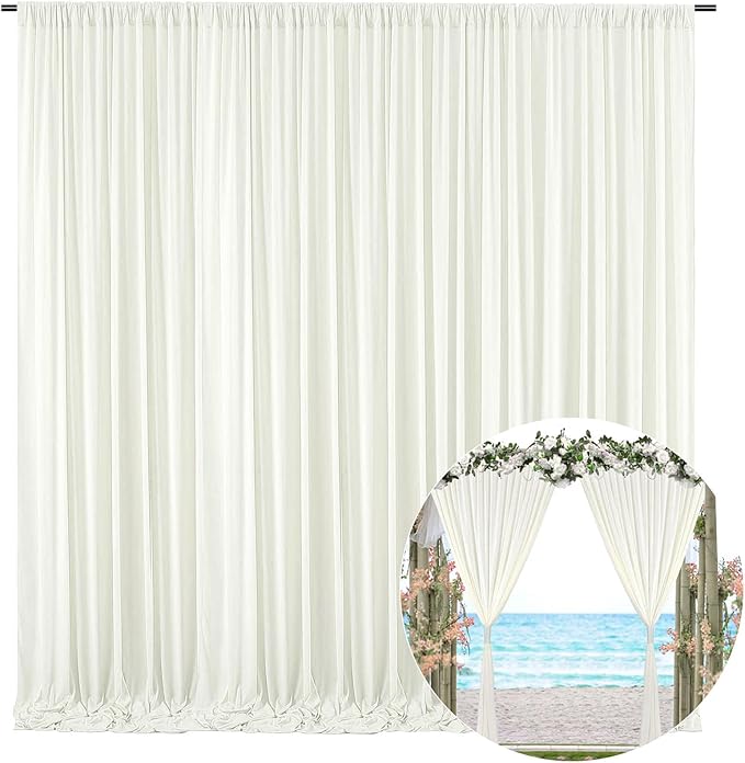 10 x 7 Feet Ivory White Backdrop Curtain for Partie, Background Curtains for Photoshoot, Birthday, Wedding, Halloween, Thanksgiving, Christmas Day, New Year Party Decorations 5Ft x 7Ft, 2 Panels
