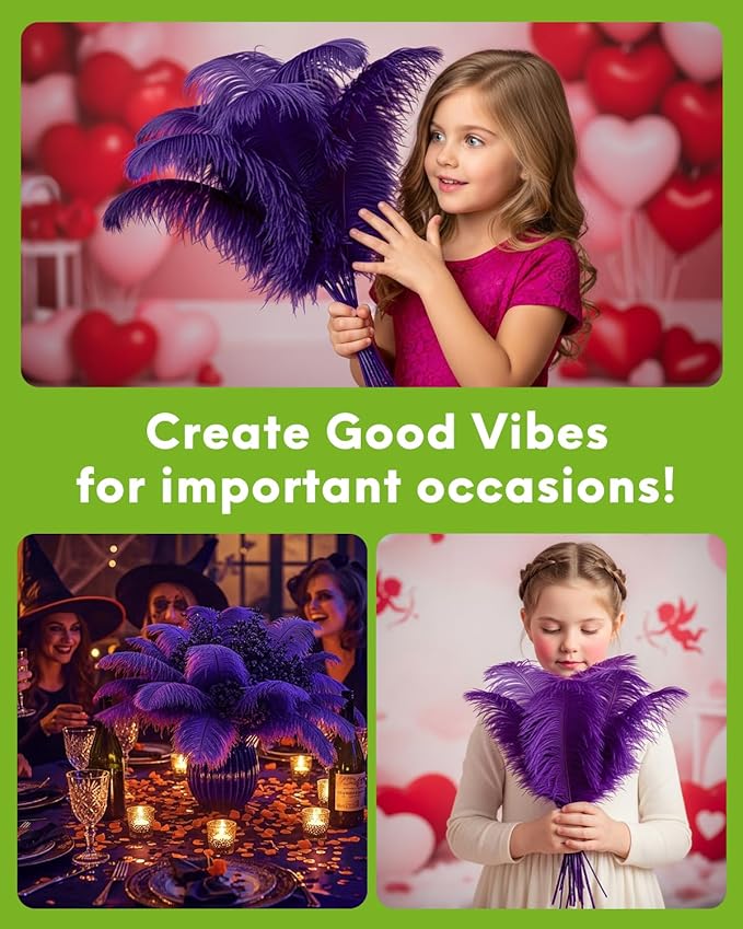 NEWONG 30pcs Purple Ostrich Feathers Natural Bulk 11-14inch(28-35cm) Vase Craft Wedding Home Party Centerpieces Christmas Day Decoration