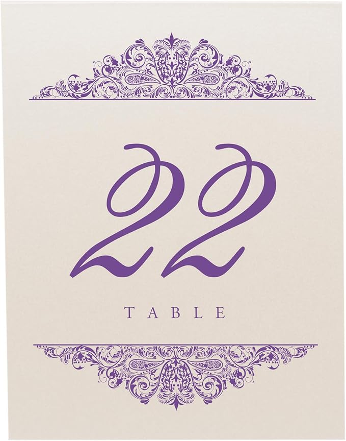 Table Number Cards 1-150 with Purple Paisley Design, 4.25 x 5.5 in
